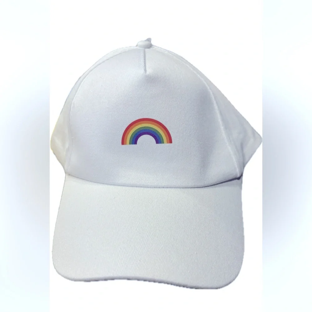 Happy Pride Synching Ball Cap white with rainbows 🌈